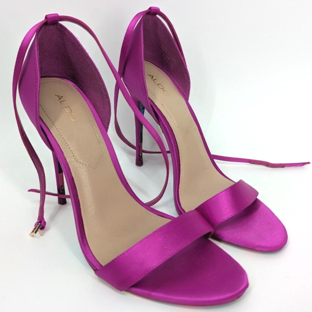 Aldo Magenta Fuschia Pink Satin Double Ankle Strap Stiletto High Heels 7 NWOT - Picture 3 of 10